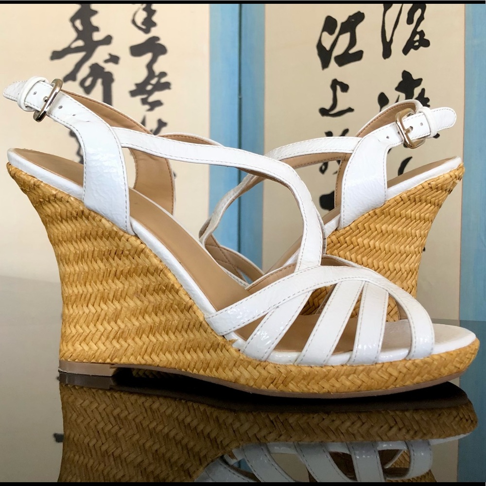 Nine West White Leather Sandal Wedge 7.5